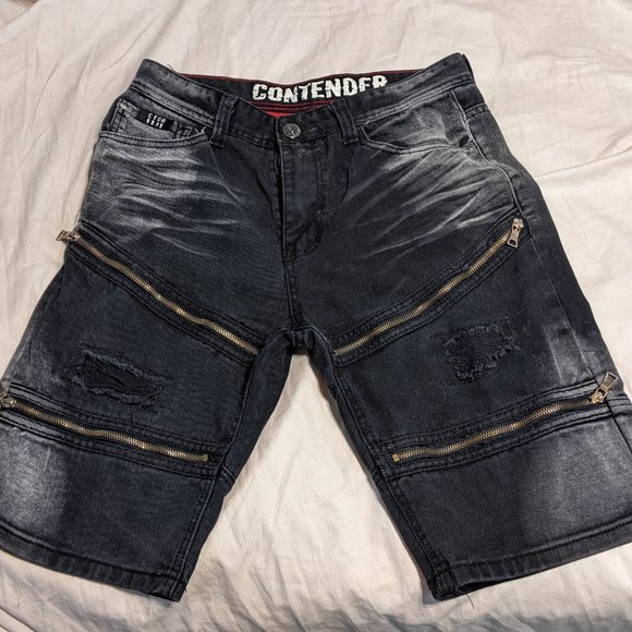 Contender Streetwear Distressed Denim Jean Shorts, Moto Zippers, size 32 - Picture 1 of 4